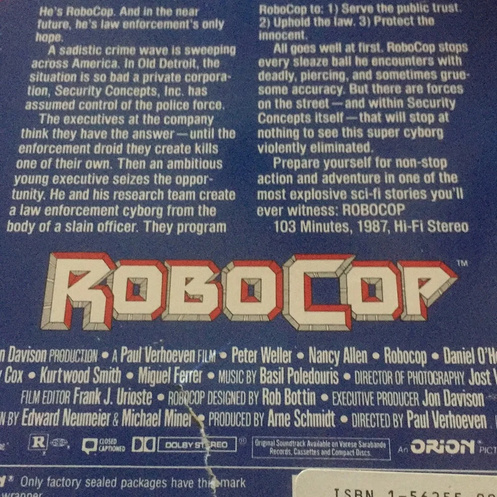 RoboCop VHS Orion Home Video Used condition.